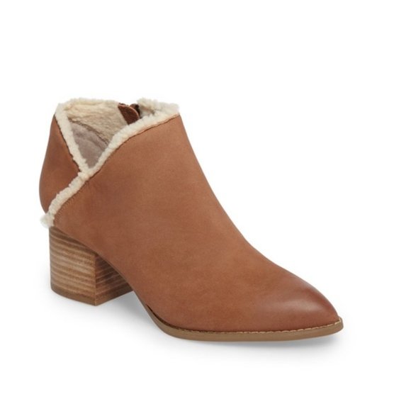 Cognac Fur Lined Warm Block Heel Ankle Booties - Picture 4 of 5